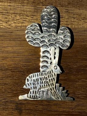 70s Vintage stamped sterling silver cowgirl cactus brooch pin signed TH ‘78